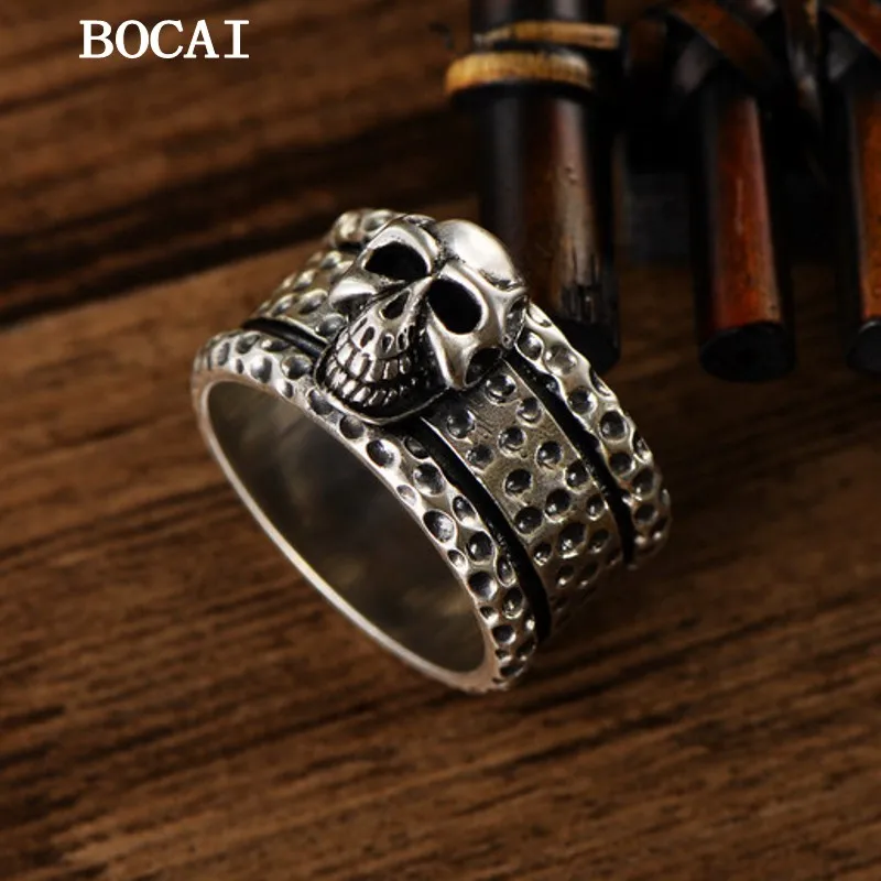 

Мужское кольцо в стиле хип-хоп BOCAI S925 из стерлингового серебра с изображением массивной и властной змеи и черепом в подарок