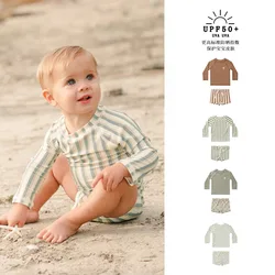 One-pieces Children's Swimsuit Boys Sunscreen Quick-drying Swimsuit 2024 New Baby Long Sleeve Split Swim Trunk Set