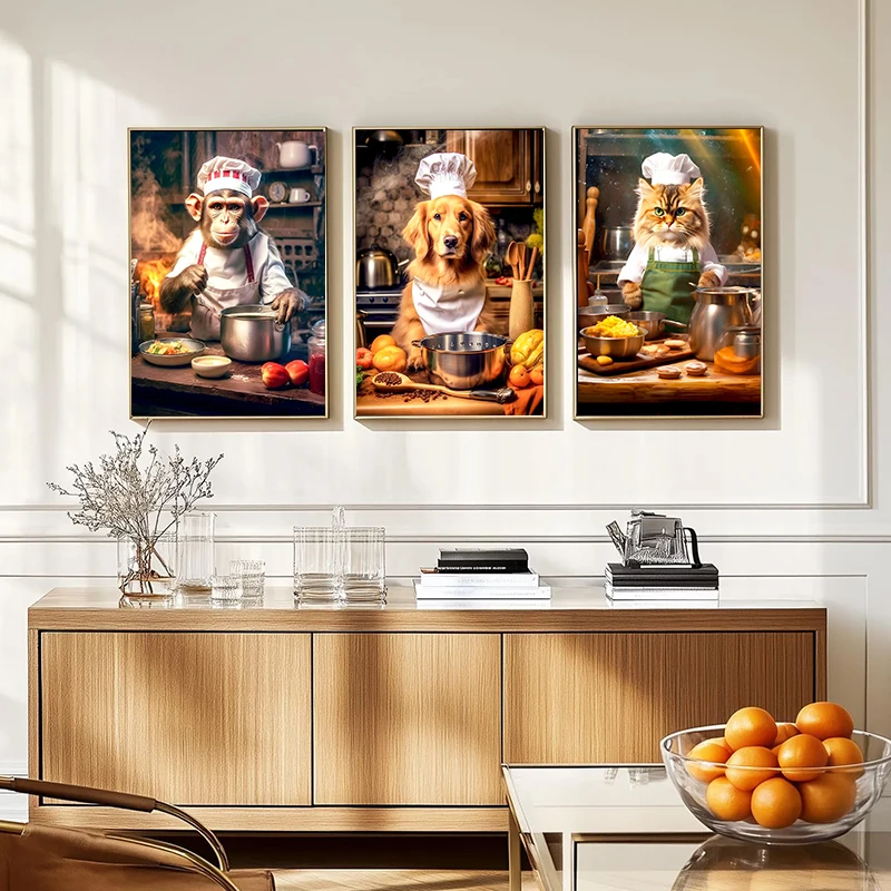 

Animal Chef Posters and Pictures Gorilla Lion Fox Cat Dog Raccoon Diamond Painting Restaurant Kitchen Dining Room Wall Art