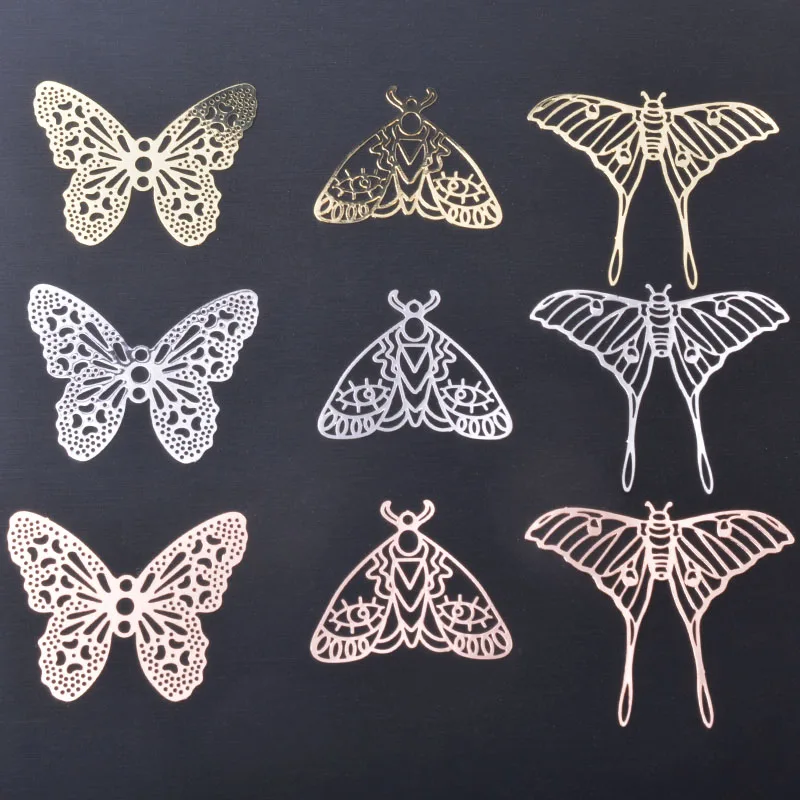 10pcs  Brass Filigree  hollow out Light Golden butterflies Charms  Jewelry Moths Pendant
