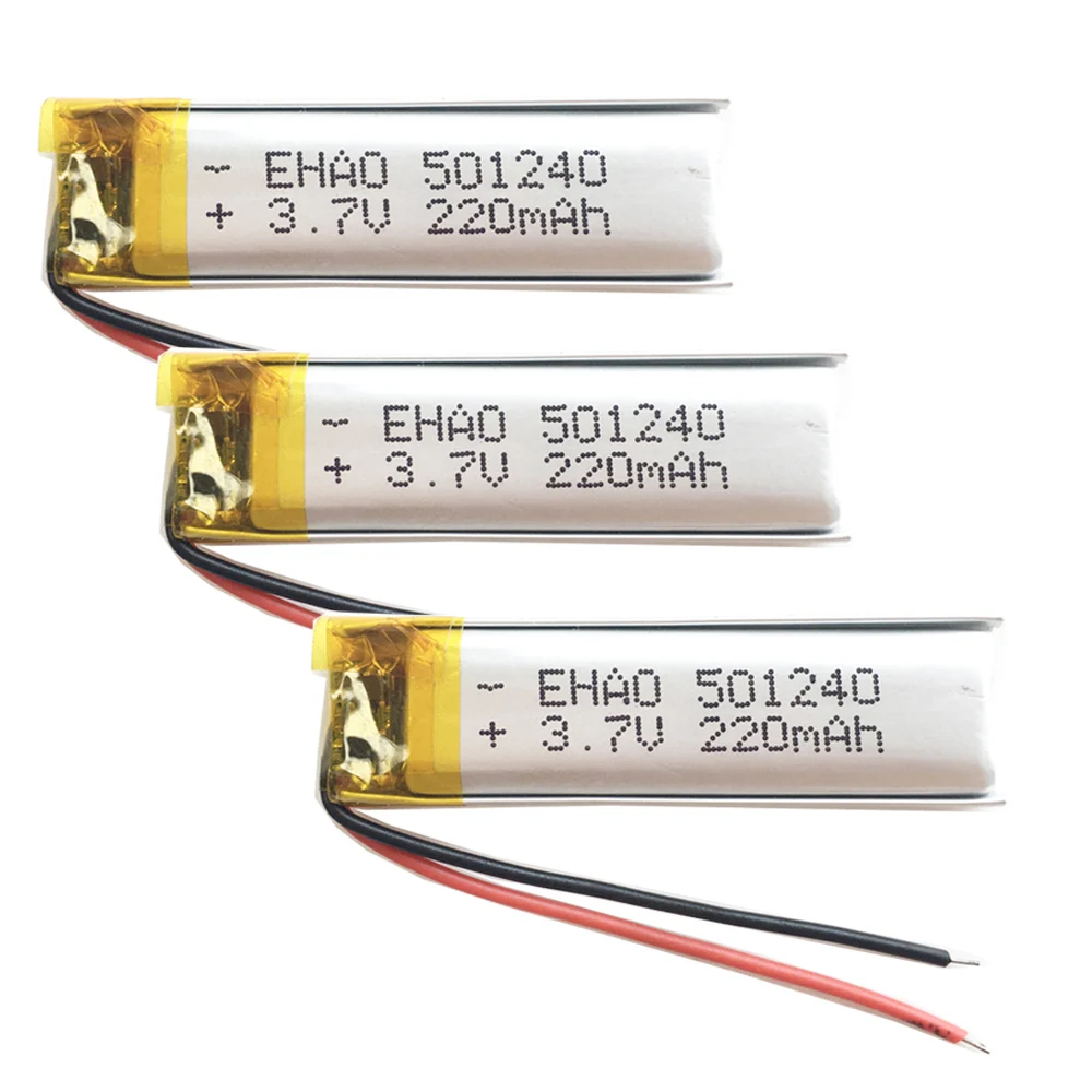 3 PCS 3.7V 220mAh 501240 Lithium Polymer Lipo Rechargeable Battery for MP3 GPS Bluetooth Headset video pen camera Recorder watch