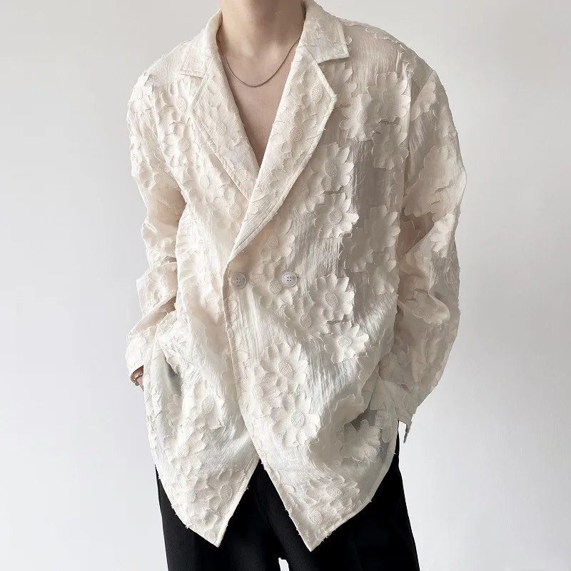 

Jacquard Embroidery Nude Mans Shirt, Vintage Lapel Long Sleeve Men's Shirts, Oversized Lightweight Breathable Men Clothing