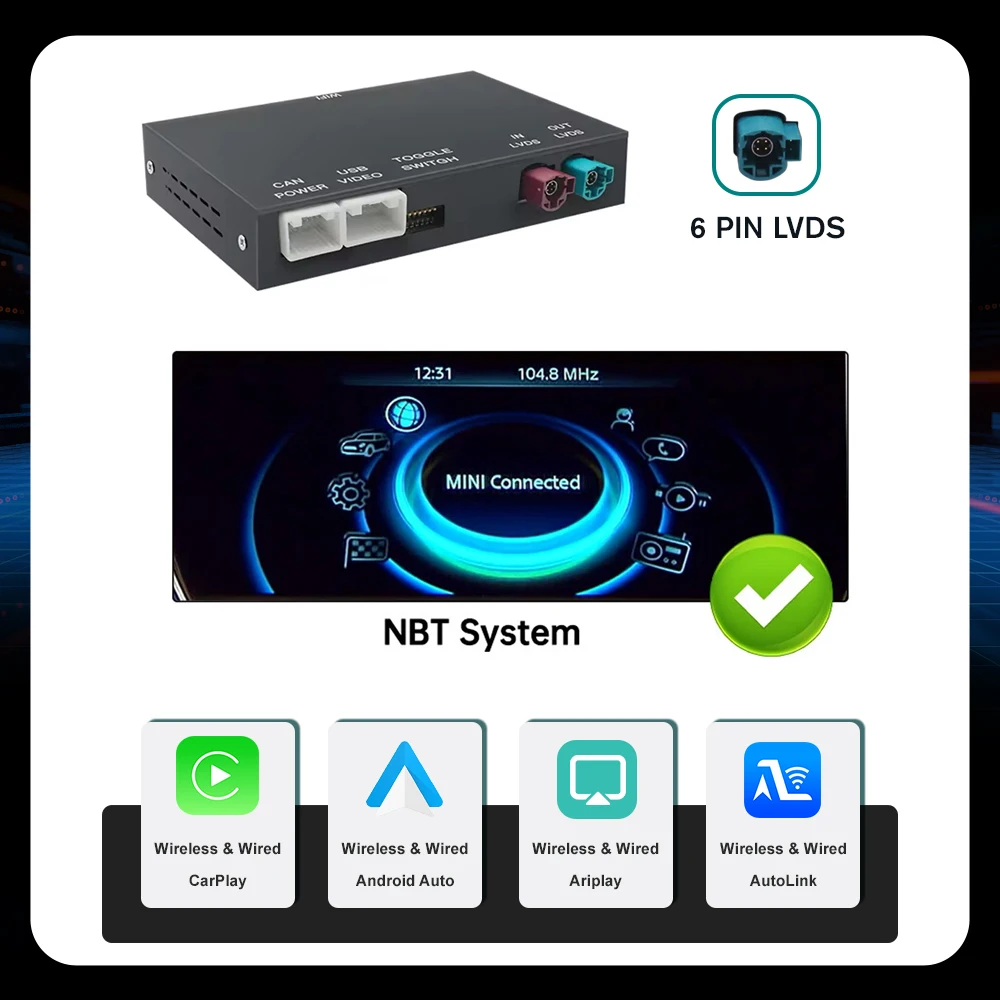 Draadloze CarPlay Android Auto voor Mini R55 R56 R57 R58 R60 R61 F54 F55 F56 Clubman Countryman Cooper John Cooper Module Ondersteuning