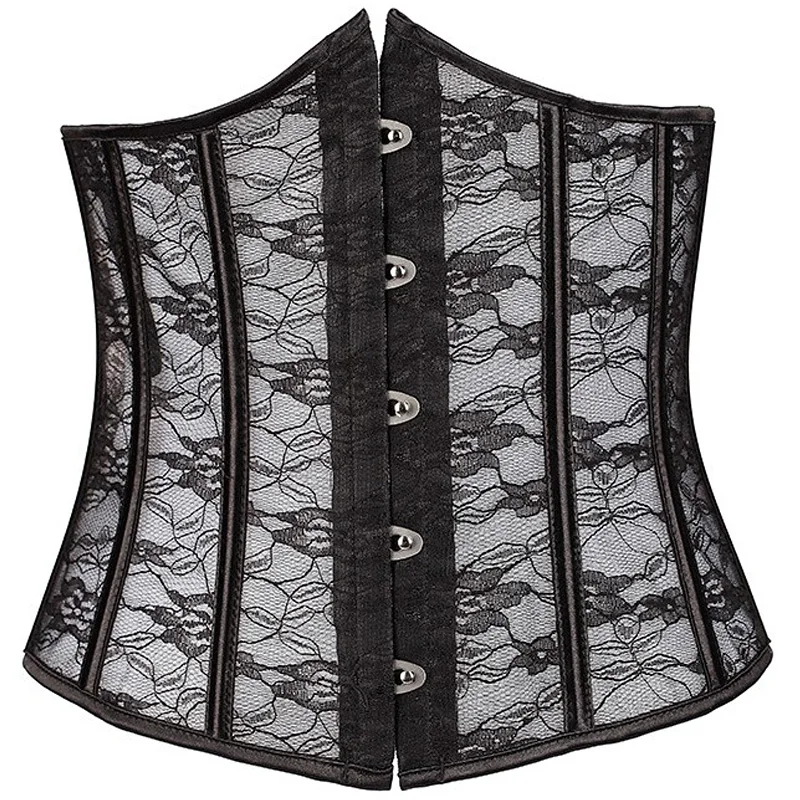 

Underbust Hollow Out Lace Corset Tops Boned Outwear Waist Slimming Cincher Girdle Gothic Gorset See Through Transperant Corselet