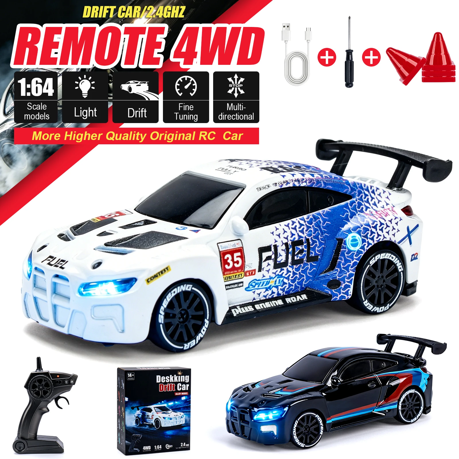 1/64 High Speed Drift RC Car Mini Racing Model with Light 2.4G 4WD Remote Control Car Cars Desktop Full Proportion Cars Gifts