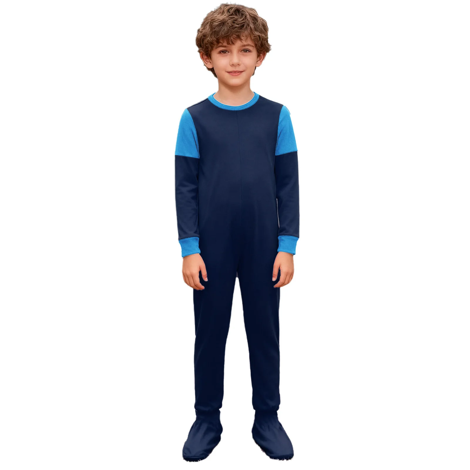 

Boys Girls Special Needs Adaptive Clothing Cotton Round Neck Long Sleeve Anti-Strip Back Full Zipper Color Block Footed Jumpsuit