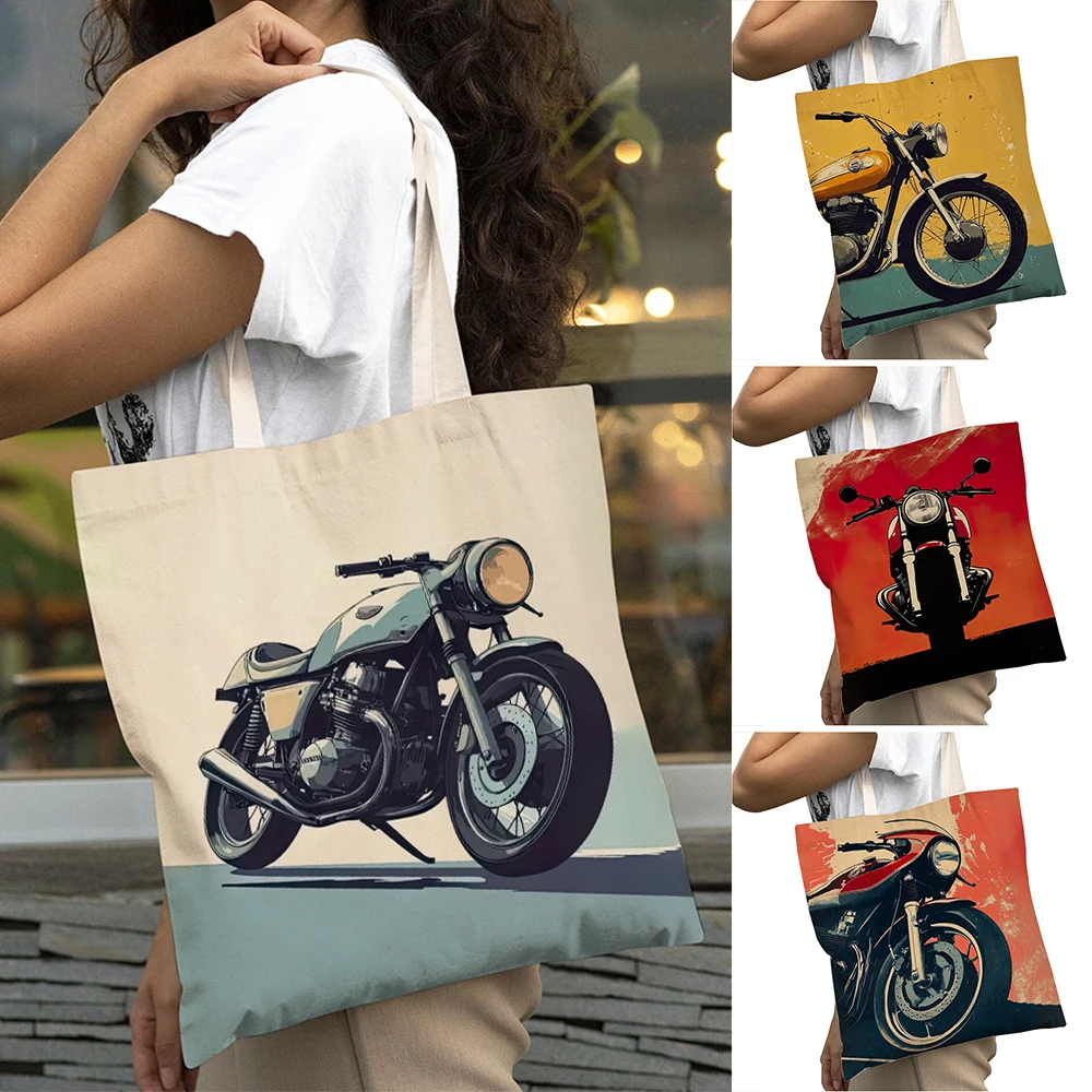 

Vintage Motorcycle Travel Lady Shopping Bags 40x45cm Moto Bike Women Shopper Bag Female Reusable Girl Shoulder Tote Handbag