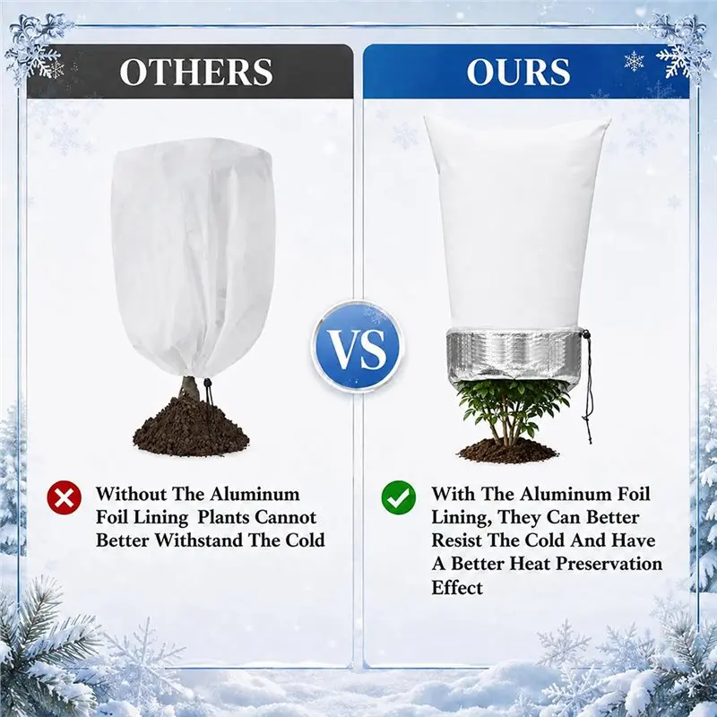 ABGH-Aluminum-Lined Frost Cover For Potted Plants, Trees, Shrubs- Winter Plant Freeze Protection Bag With Drawstring Liner