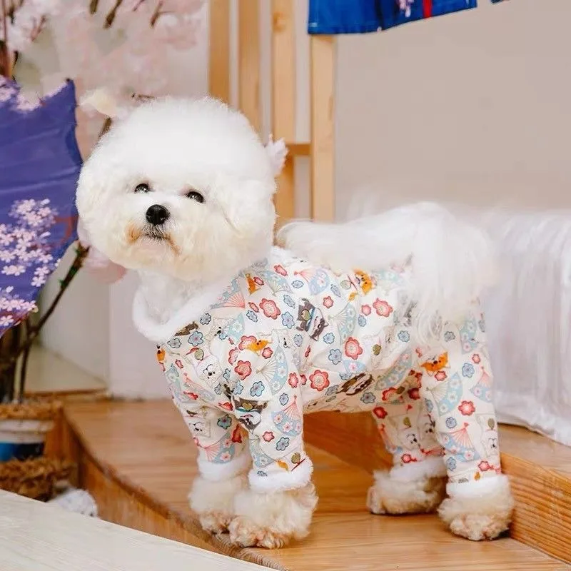 

Plush Thickened Dog Clothes Winter Teddy Four-legged Clothes Bichon Cartoon Printing Cotton Coat Pet Warm Down Jacket