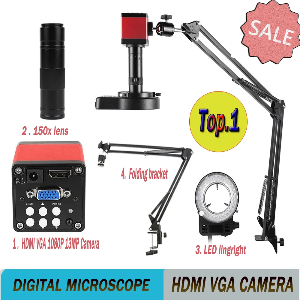 Digital Professional Soldering Industrial Repair13MP VGA HDMI Monocular Electronic  Microscope Camera 150X C-mount Zoom Lens