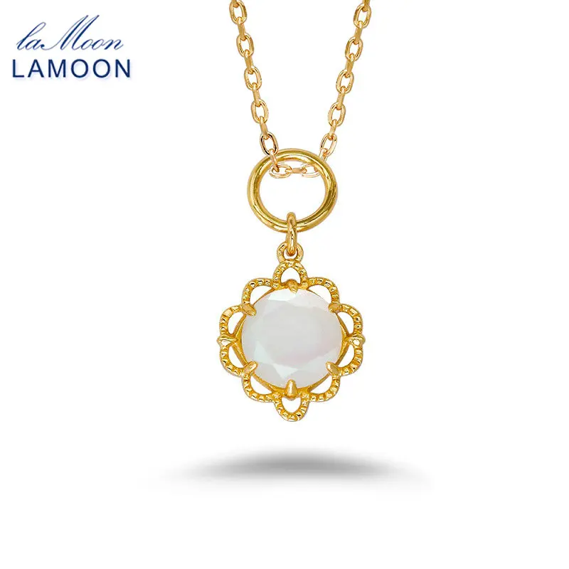 LAMOON Vintage Natural White Crystal Shell Pendant Necklace For Women Luxury Elegant S925 Silver Gold Vermeil Fine Jewelry