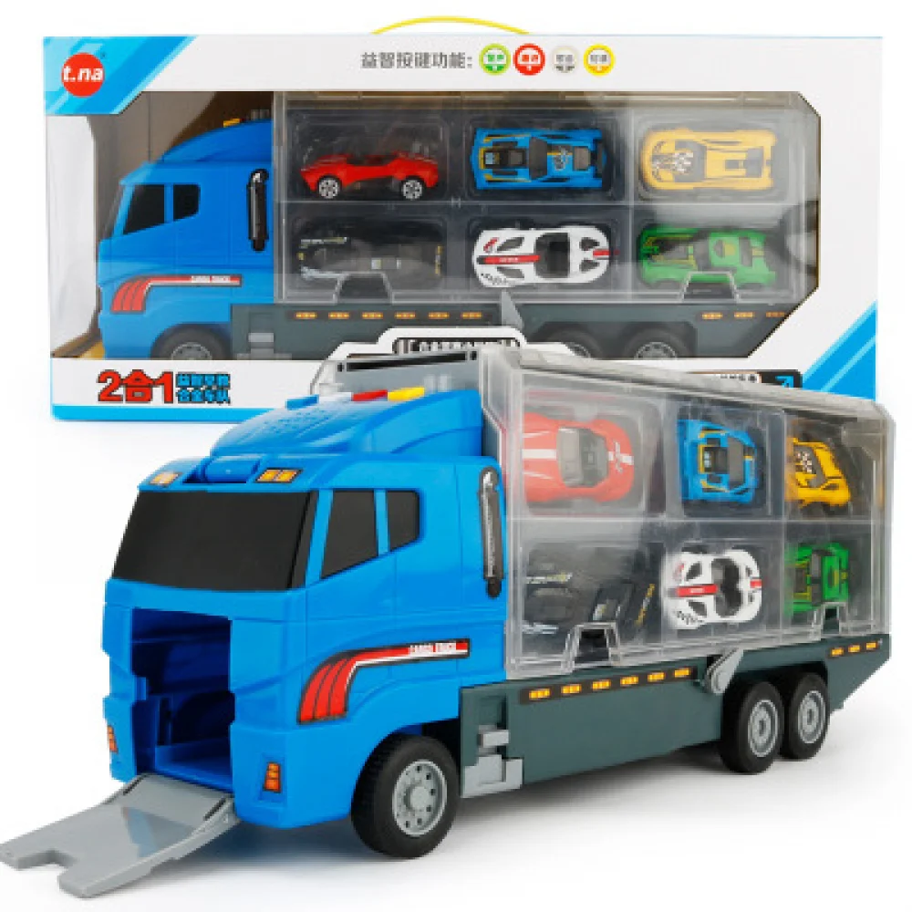 Big Construction Car with 6pcs Mini Cars Kids Toy Container Transporter Engineering Vehicle Fire Truck Racing Car Children Gifts