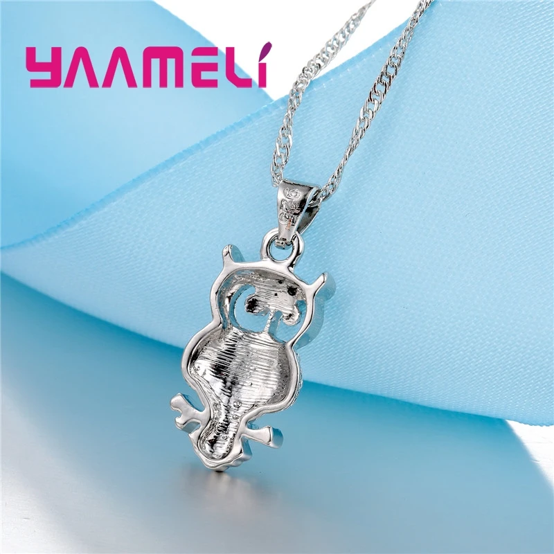 Shining Full African AAA Crystal Owl Pendant Necklace Earrings Sets Women Best Gifts 925 Sterling Silver Party Accessory