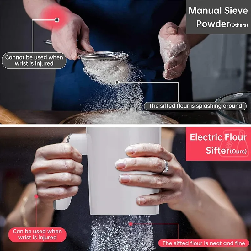 Hand-held Electric Powder Sieve Stainless Steel Inner Core Powder Sieve Baking Tool Powder Filter Sugar Sieve Kitchen Tools