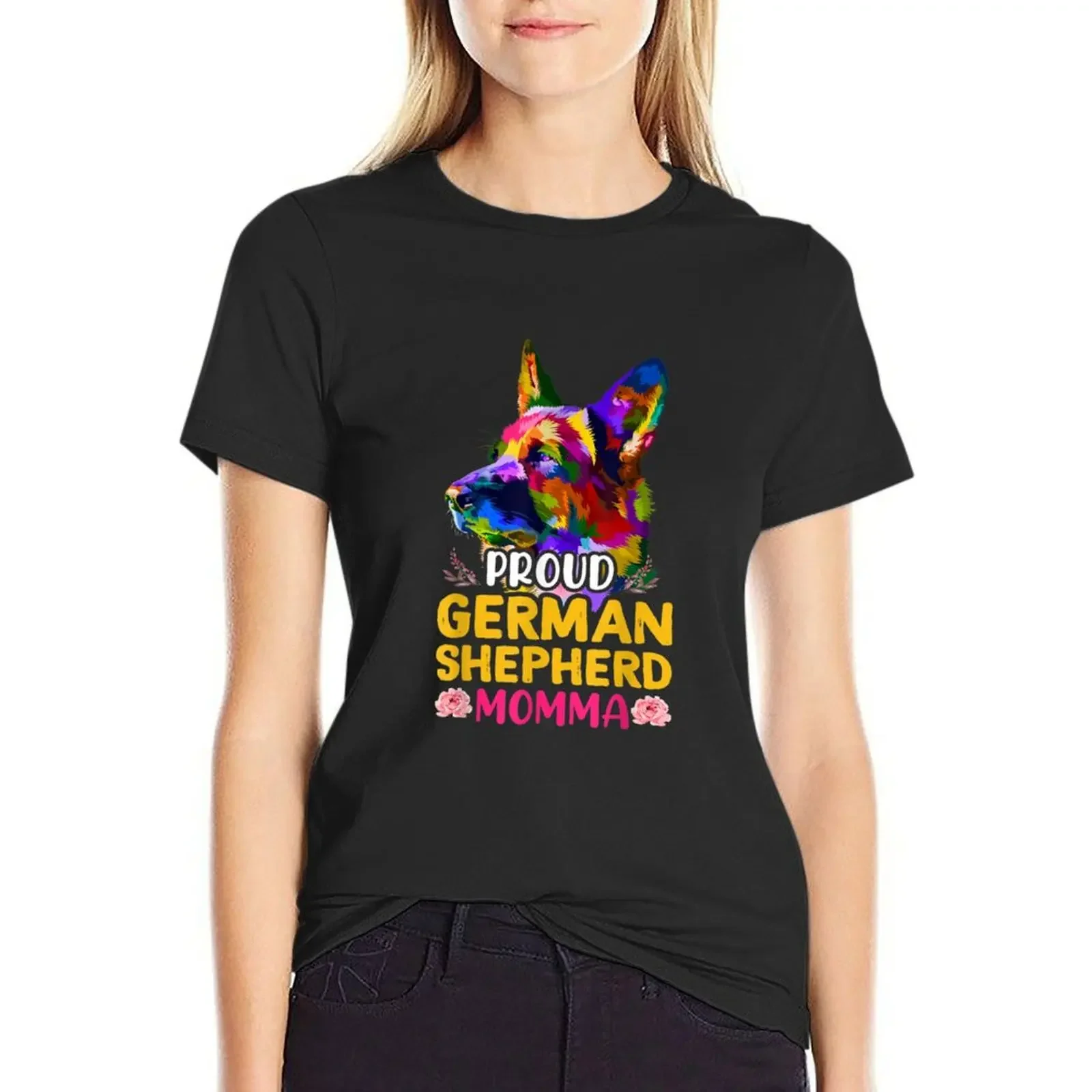 

German Shepherd Mom Flowers T-Shirt Aesthetic clothing oversized summer top womans clothing