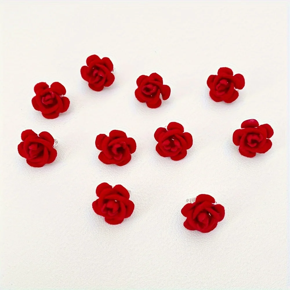 10 Pieces of Red Flower Hairpins Suitable for Girls