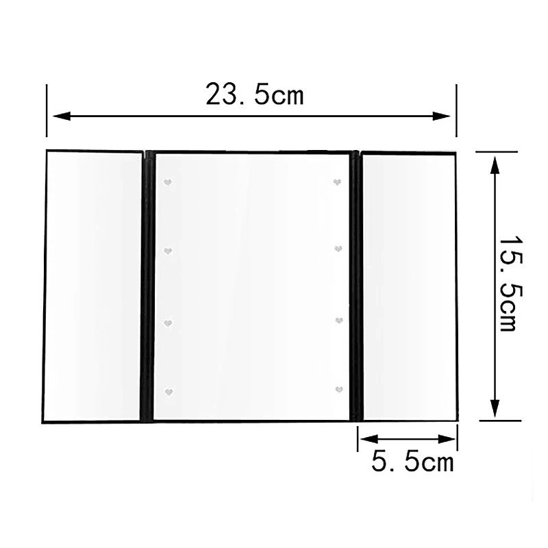 Tri-Sided Foldable Mirror LED Press Screen Makeup Mirror Cosmetic Tabletop Mirror For Women Beauty Makeup Tool