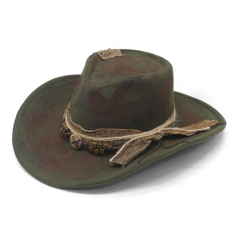 Distressed Western Cowboy Hat, British Felt Hat, Wide Brim Sunshade Gentleman's Hat, Burnt Finish Design Top Hat