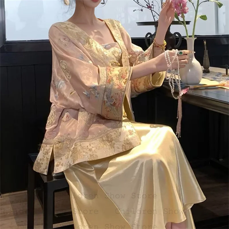 الفاخرة التطريز فراشة تانغ الملابس مضيئة كم Hanfu زي جديد النمط الصيني سترة أبلى سيدة الخريف معطف جديد #4