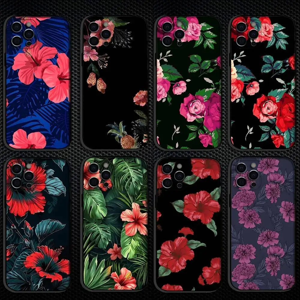 

Dark-Night-Flowers Phone Case For iPhone 16,15,14,13,12,11 Plus,Pro Max, Others Soft Black Cover