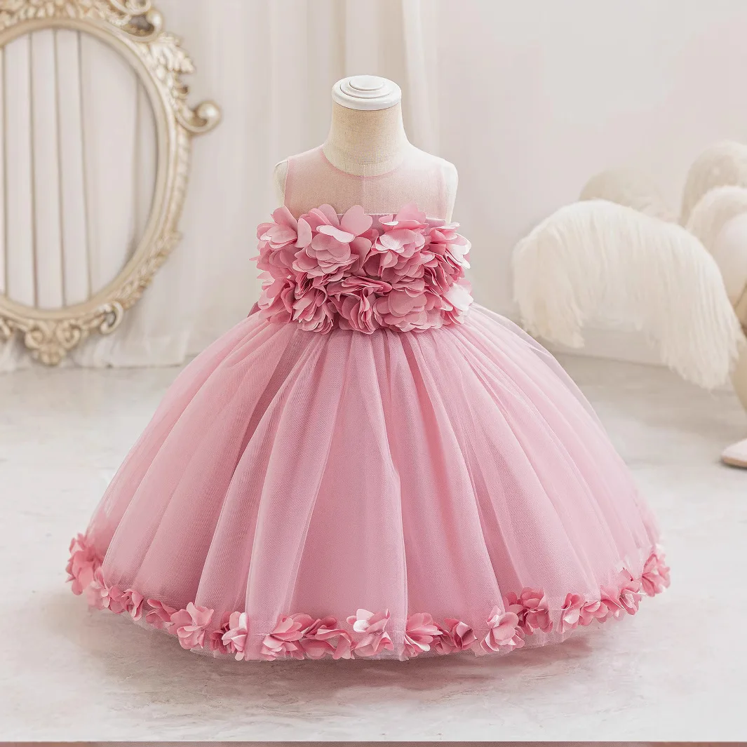 

HETISO летнее детское платье принцессы с лепестками для девочек, детские сетчатые костюмы с цветочным узором, платье для новогодней праздничной вечеринки, От 3 до 10 лет