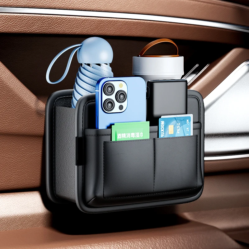 

Ящик для хранения дверей автомобиля, чехол для телефонных карт из искусственной кожи, подвесной органайзер на спинку авто сиденья, небольшой мусорный бак, аксессуары для мусорного бака