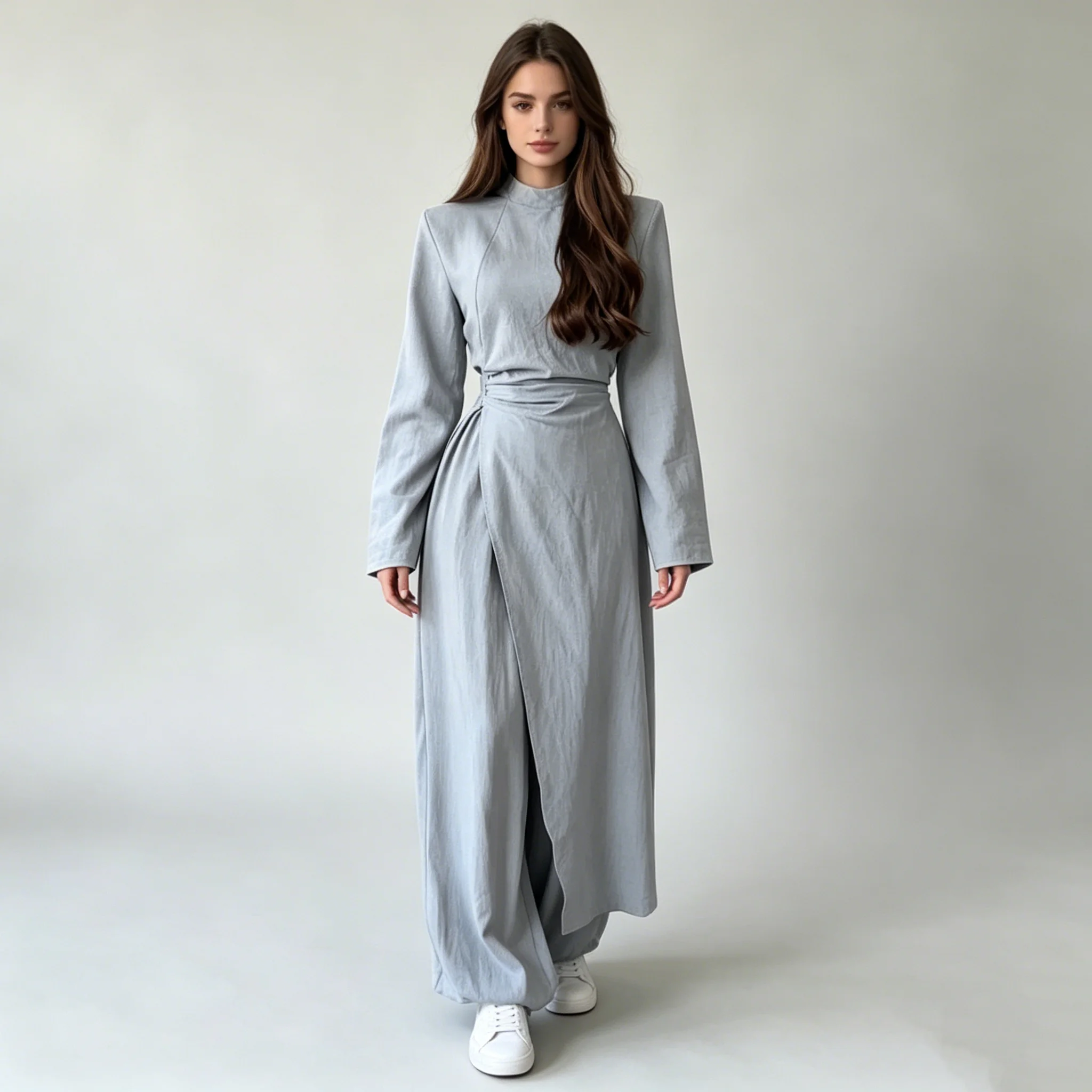 

CiCi Two Piece Set Women Long Sleeve Tie Waist Top And Loose Wide Leg Pants Spring Summer Minimalist Casual Outfit