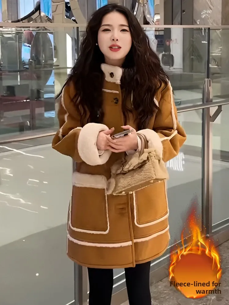 Ladies Thiened Lamb Fur Jaet with Hood And Large kets Casual Sle Loose Fit Warm Outerwear for Autumn Winter - Image 5