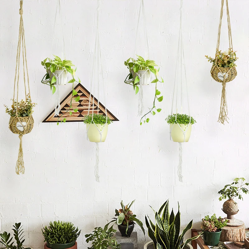 Gardening Plant Hanging Basket Cotton Rope Hanger Flower Pot Macrame Handmade Pot Pocket Home Wall Garden Courtyard Decoration