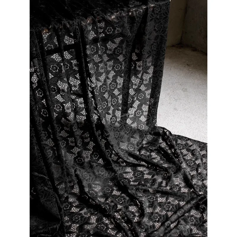 Flower Shadow Light Cicada Black Hollow See-through Mesh Fabric High-end Dress DIY Dress Clothing Designer Fabric