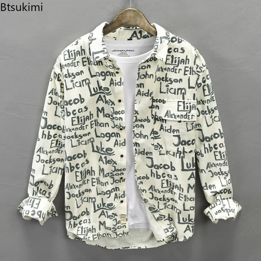 New 2025 Autumn Winter Printed Shirt Men's 100% Cotton Long Sleeved Shirts Versatile Fashion Cool Loose Casual Shirts for Men