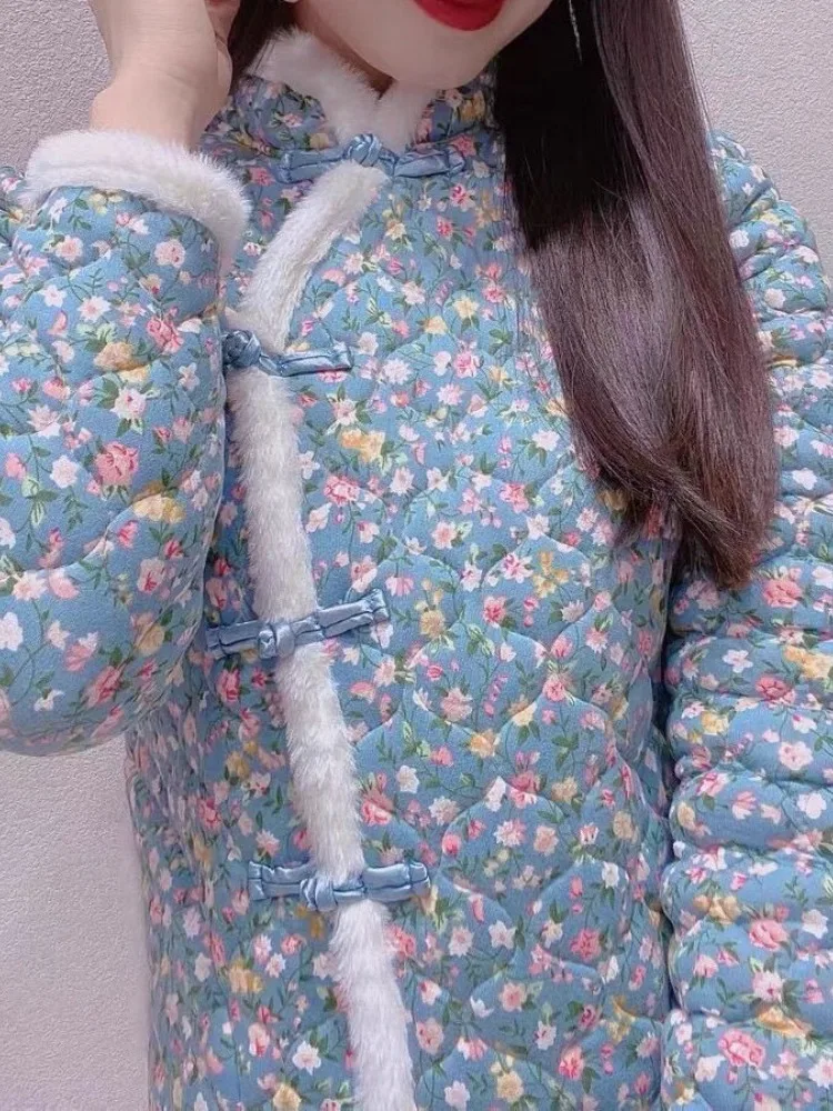

Vintage Floral Print Cotton Jacket Women's Style Qipao Top Large Flower Simple Match All round Winter Fashion Trend