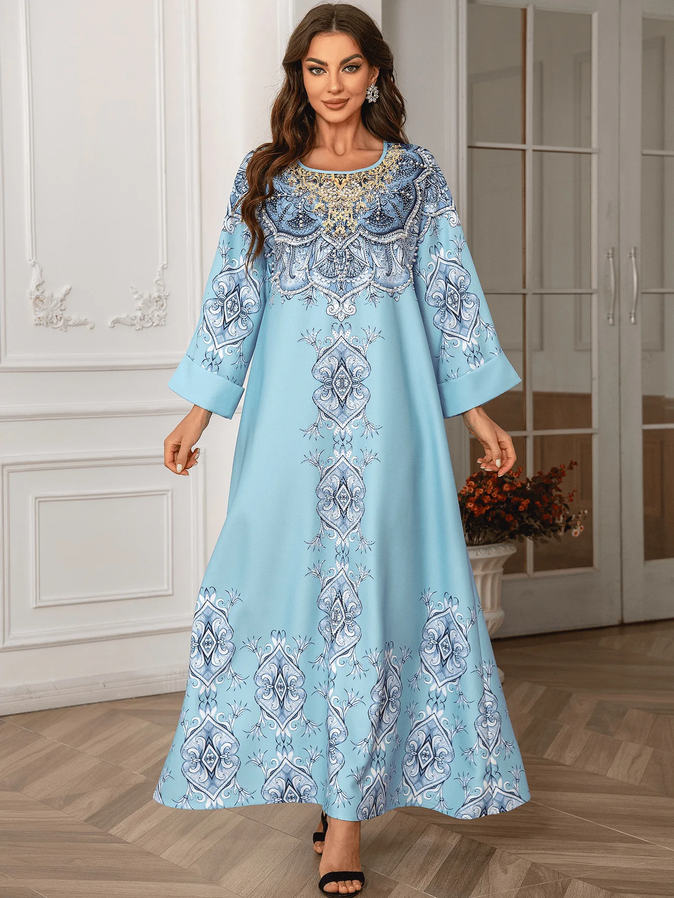 Diamond Printed Dress for Women Fashion Light Luxury Muslim Dress Women Abaya Dubai Clothes for Muslim Women Elegance Vestidos