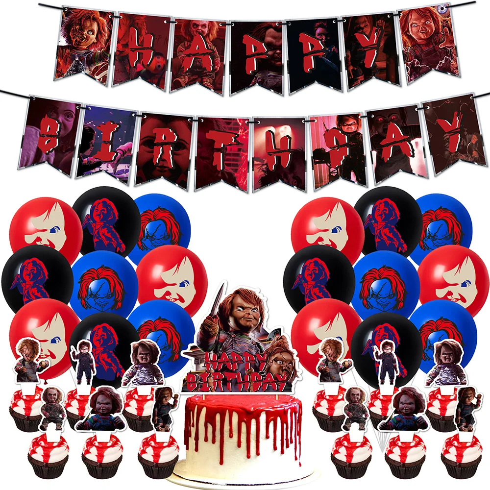 Chucky Birthday Party Decorations  Balloons Horror Movie Character Supplies Banner Cake Topper Kids Happy Backdrop Boy 2nd