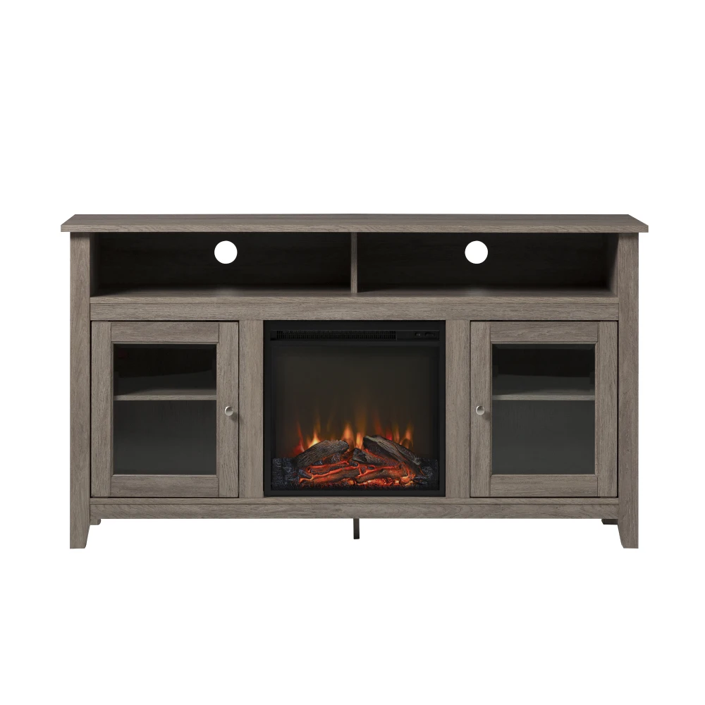 Classic Glass-Door Fireplace Tall TV Stand for TVs up to 65