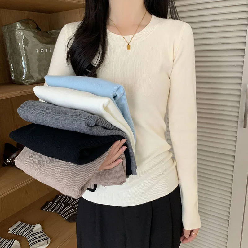 Autumn Winter Soft Knitted Sweater Women Solid Color Casual Long Sleeve O-Neck Pullover Korean Fashion Slim Fit Knit Jumpers