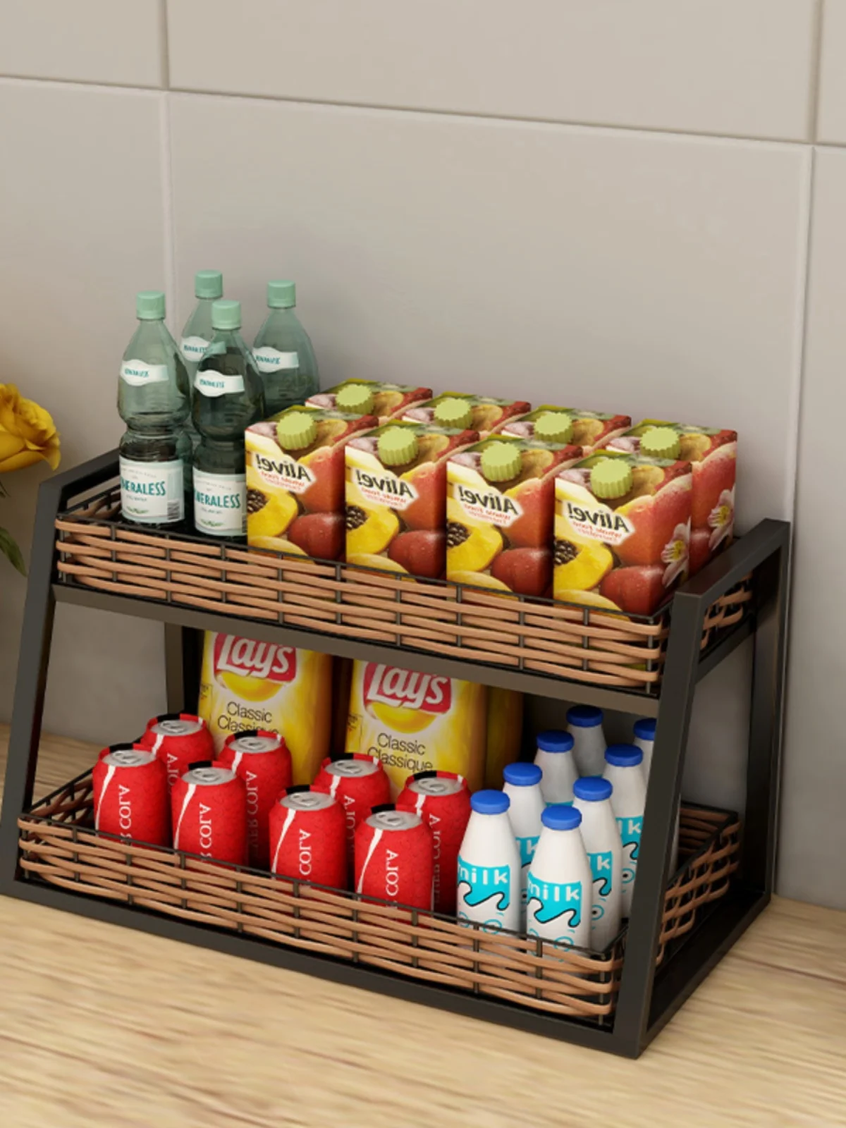 

Multi-Layer Food Storage Ra Display Stand Iron Art Basket Net Ce Home Use Storage Organizer Ra for Snas And Utensils