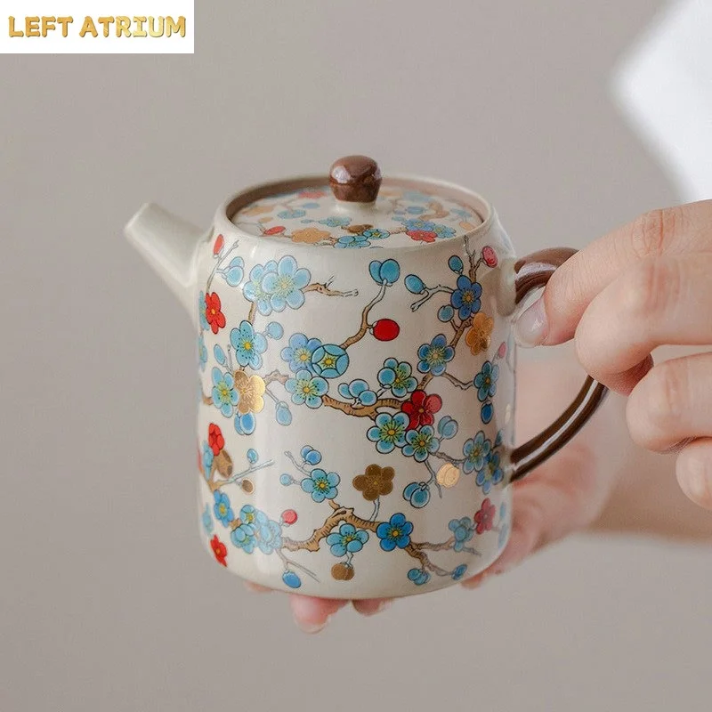 

Ru Kiln Golden Plum Straight Body Teapot Kung Fu Set Single Teapot New Ceramic One-Person Brewing Teapot