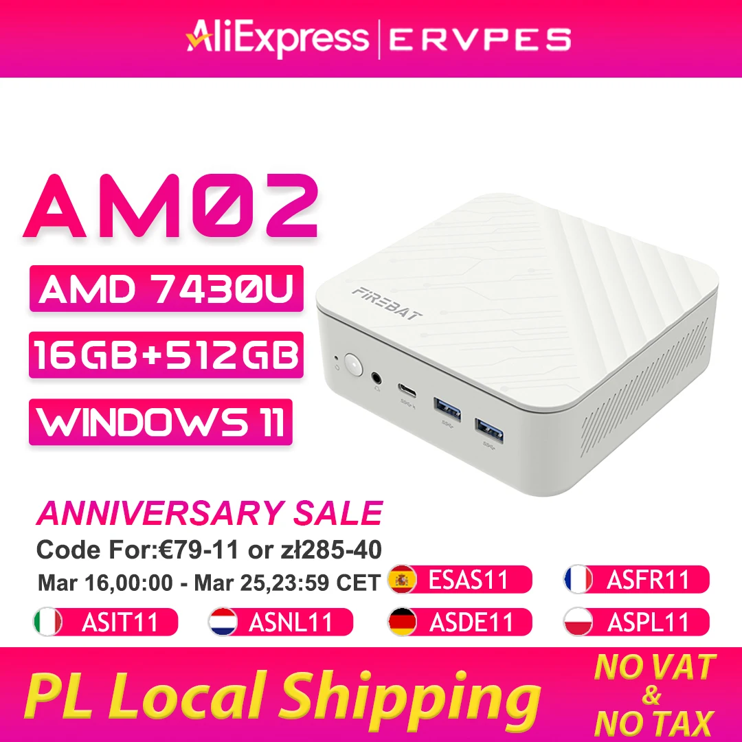 FIREBAT AM02 MINI PC AMD Ryzen 5 7430U Windows 11 PC 16GB DDR4 3200MHz 512GB SS…