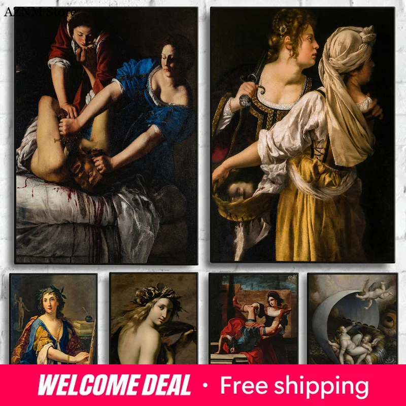 Renaissance Italian Baroque Vintage Feminist Poster Artemisia Gentileschi Artists Canvas Painting Wall Art for Room Home Deco