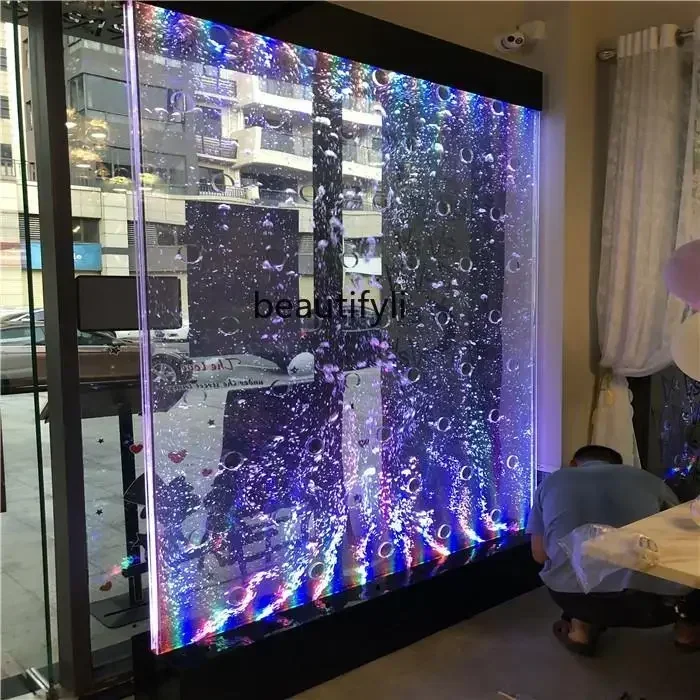 

New Light Luxury Large acrylic screen water curtain wall flowing water creative aquarium entrance partition