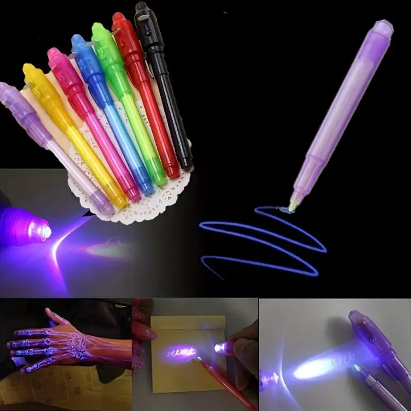 2PCS Creative Magic UV Light Pen Invisible Ink Pen Glow In The Dark Pen With Built-in UV Light Gifts And Security Marking