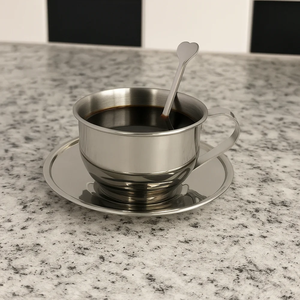 

Simple Stainless Steel Coffee Cup Plate Set 170ml Mirror Drinkware Milk Mug Vintage European Style Espresso Cup Household