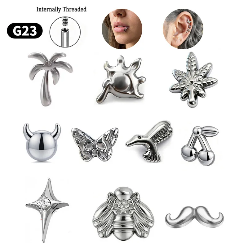 G23 Titanium Internally Threaded Stud Piercing Jewelry Cute Palm Devil Butterfly Lip and Cartilage Helix Earring Accessory