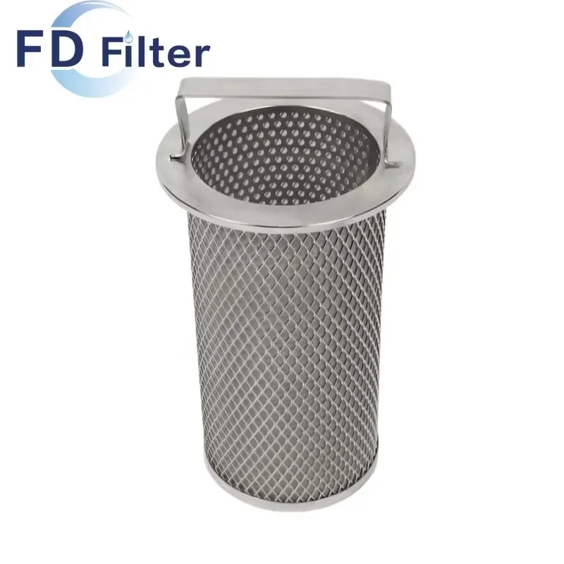 304 Stainless Steel Perforated Mesh Filter Basket Industrial Liquid Strainer Element for Chemical Food Processing High