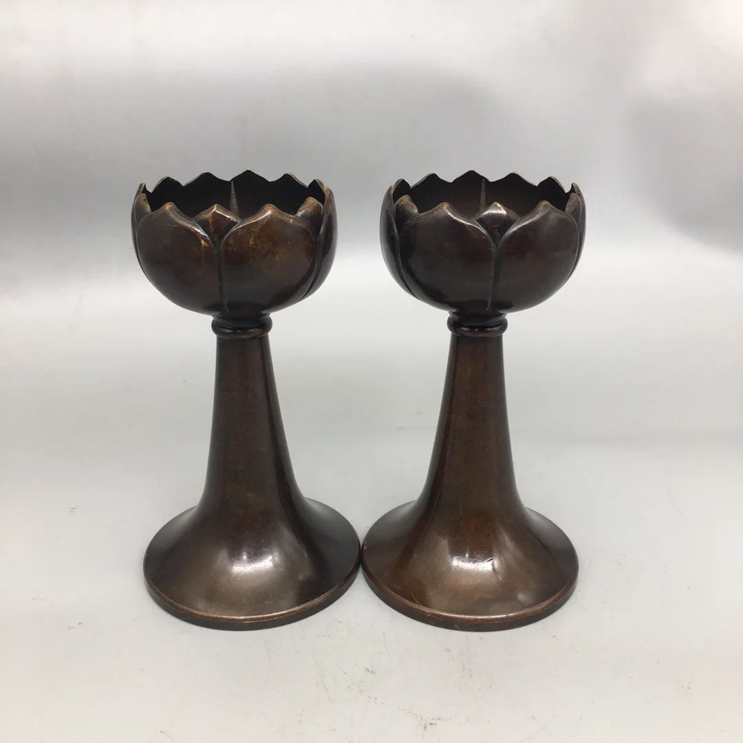 

Pure copper small lotus wax table, a pair of pulp-coated lotus candle holders, old-fashioned wax table home ornaments collection