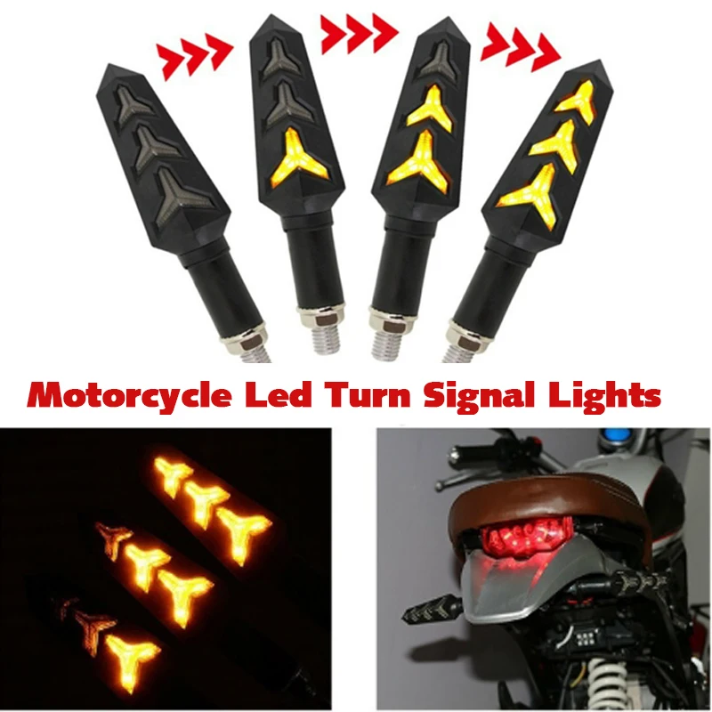 2PCS Motorcycle Turn Signal Light Flowing Fishbone Indicator Lights Daytime Running Lamps 12V 10mm Dual-color LED Turn Signal
