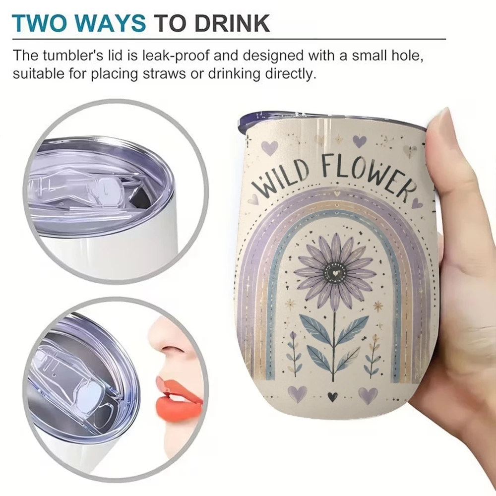 Sunflower Boho Positive Affirmation Vacuum Flasks Insulated with Lid Double Wall Vacuum Stainless Steel Cup Hot & Cold Drink Mug