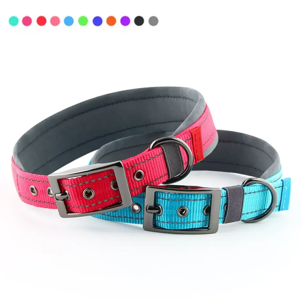 

New Padded Dog Collars for small Medium large Dogs Reflective Wide Pet Collars Adjustable Heavy Duty Nylon Neoprene Dog Collar