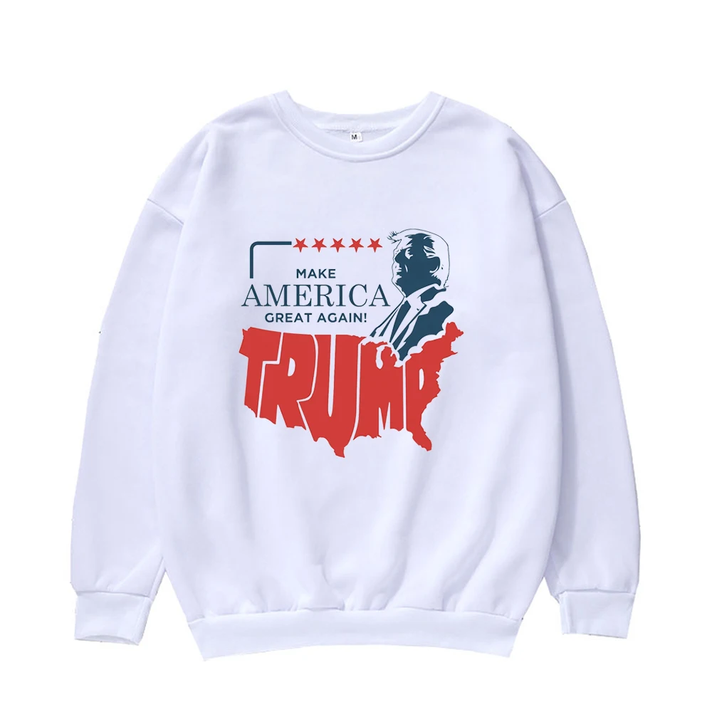 Make America Great Again Trump America Map Sweatshirts Patriotic Text Pattern Printing Winter Clothing Crew Neck Pullover